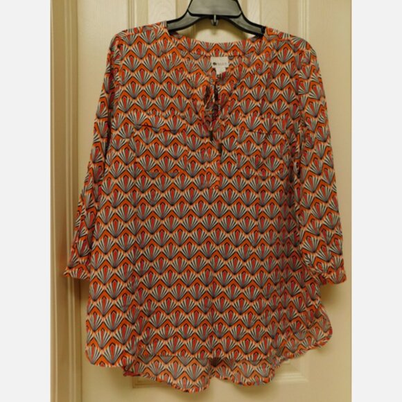 STYLUS Tops - STYLUS Womens Blouse 3/4 Sleeve High Low Hem Orange Tunic Boho Large
